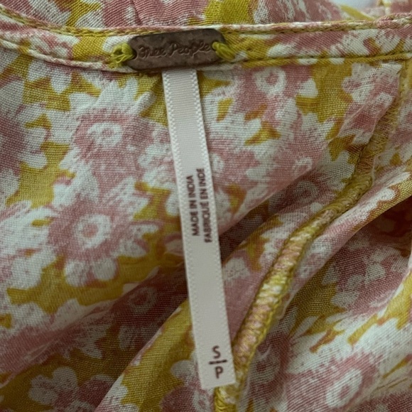 FREE PEOPLE Revolve Yellow Floral Laced Up Mini Dress Button Front Small - Picture 14 of 14